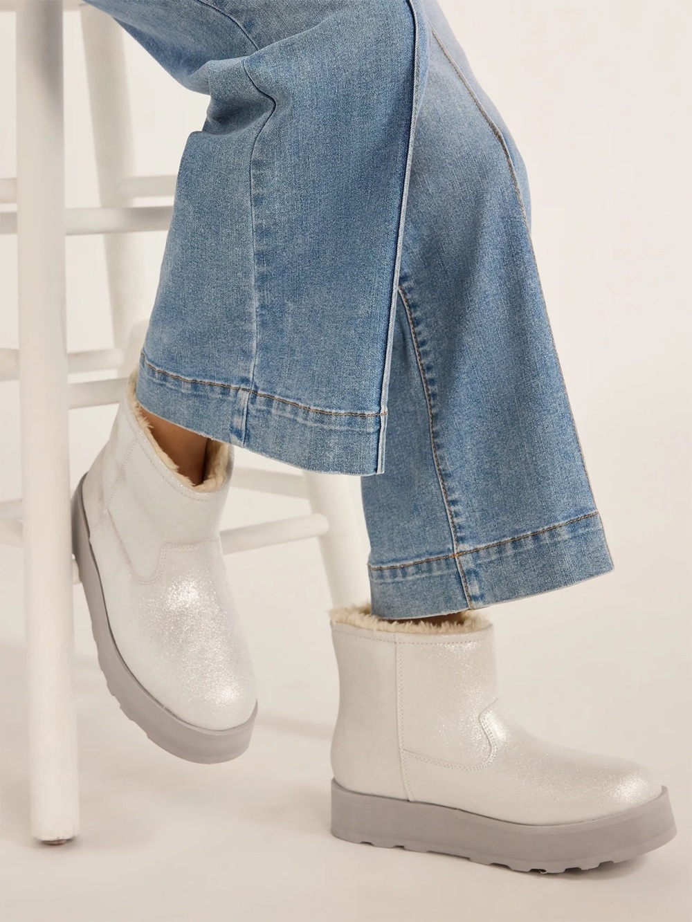 Time and Tru Sparkle Faux-Fur Ankle Boots - Silver